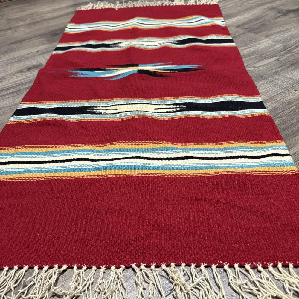 Southwestern Red Geometric Textured Area Rug Blanket 20x38‎ In Chimayo